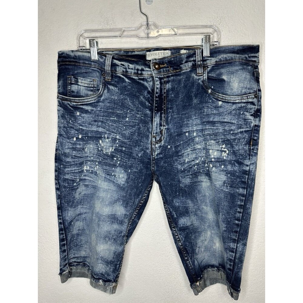 Evolution In Design Distressed Acid Wash Designer Blue Jean Shorts Size 40